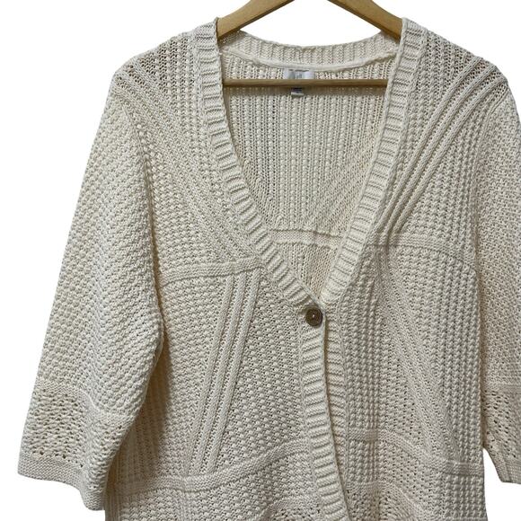J Jill 3/4 Sleeve Crochet Button Cardigan Size XL White Coastal Grandma Beachy - Picture 3 of 7